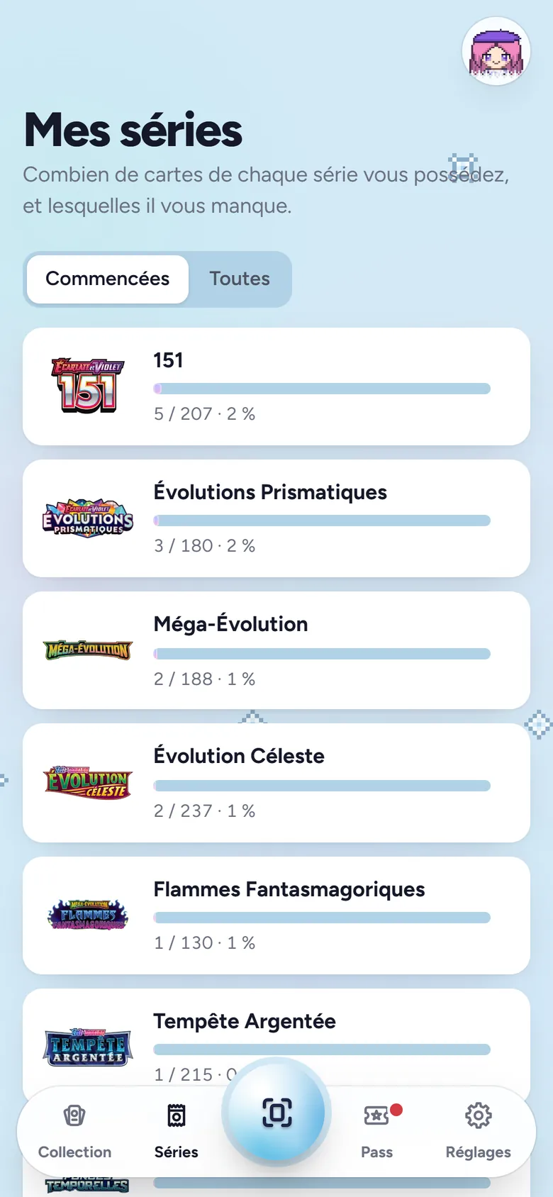 Progression des séries, décor Glace